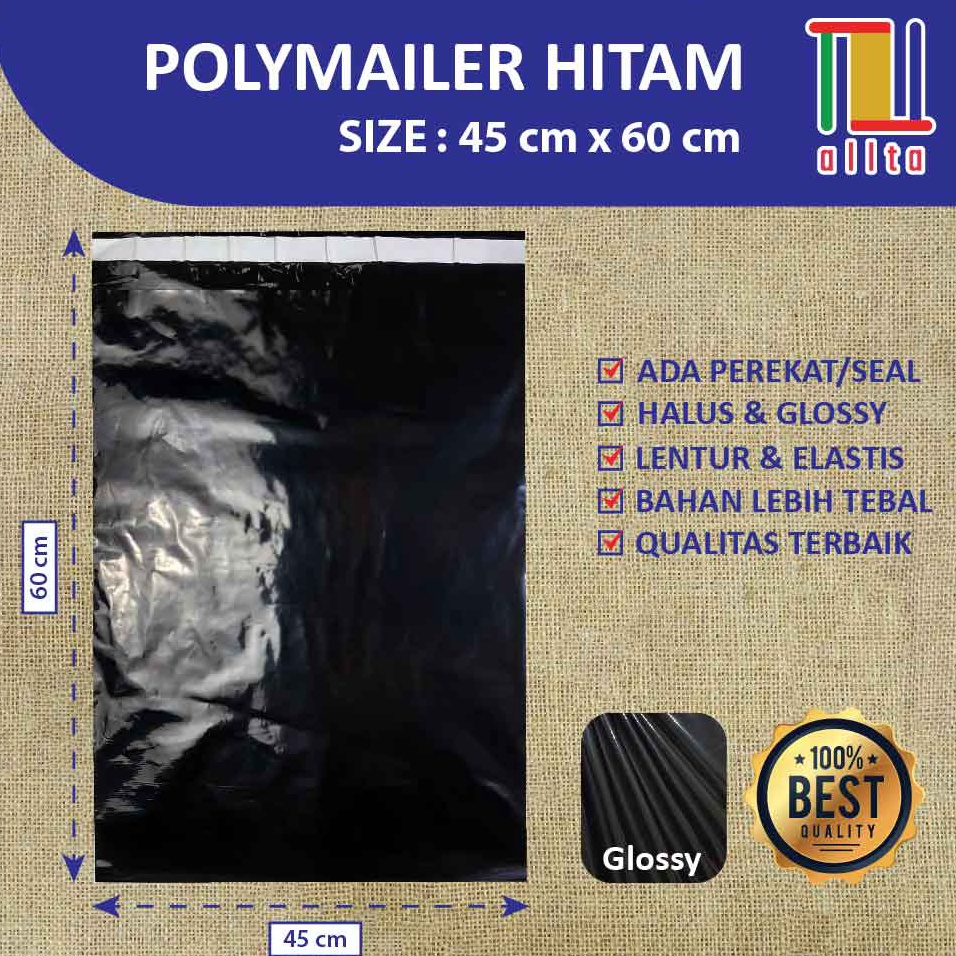 

★|BestPLASTIK PACKING OLSHOP PE POLYMAILER kantong kemasan amplop plastik 45x60 HITAM GLOSSY mewah✭