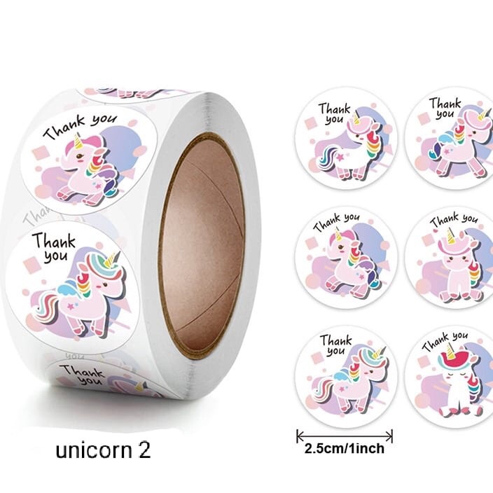 

QTWM3515 Terlaku.../ 500 PCS / SATU ROL Stiker Thankyou / Terimakasih / Unicorn Label Sticker