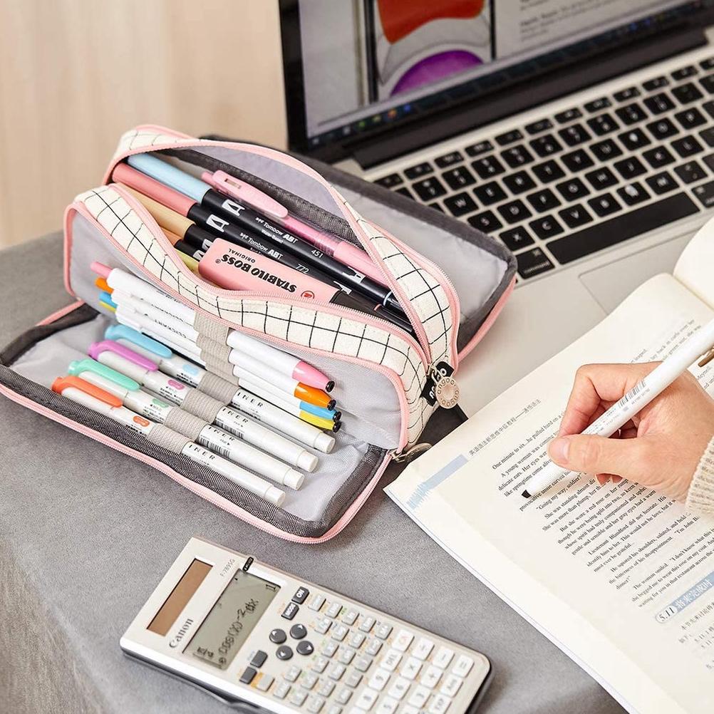 

8.8 Angoo Kawaii Large Capacity Pencil Case 3 Compartment Pouch Pen Bag Double Side Opening Student Stationery Organizer School Supplies Grosir !!