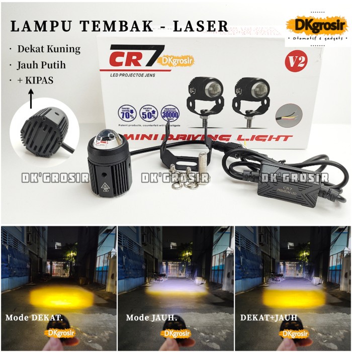 Cr7 - Lampu Tembak Laser + Kipas V2 Led - Mini Driving Light High Low