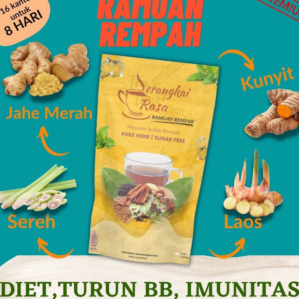 

Model Baru [ pouch Kuning ] Teh Detox | Teh celup Rempah | JSR | Imunitas | Ramuan Rempah Serangkai Rasa ➠☇☆✶