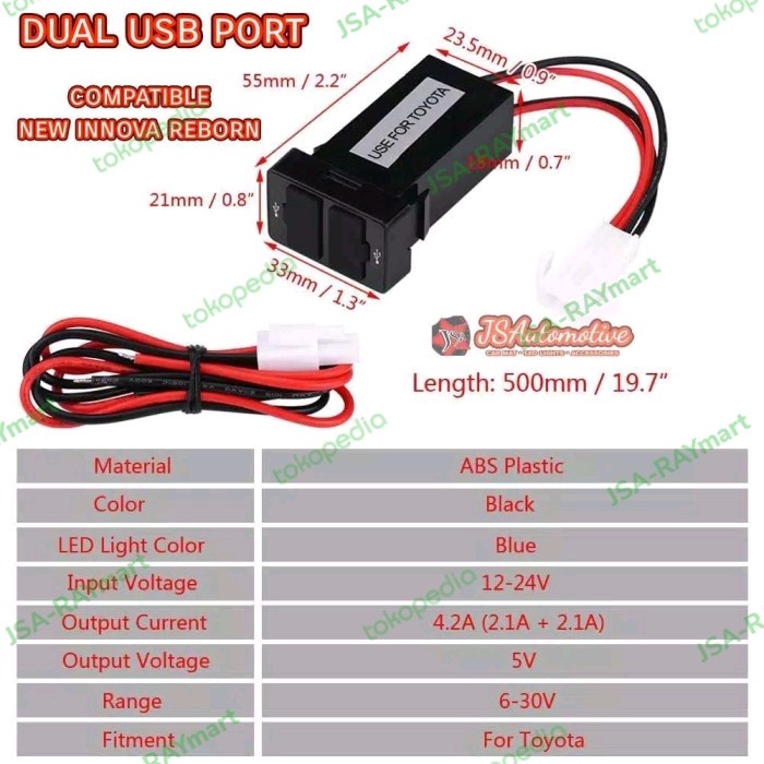 Best Seller Slot Charger 2 Port Usb 2.1A Mobil Toyota (Kompatibel Innova Reborn)
