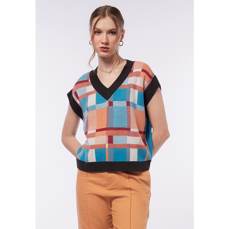 Et Cetera Printed V-Neck Boxy Vest EMERALD