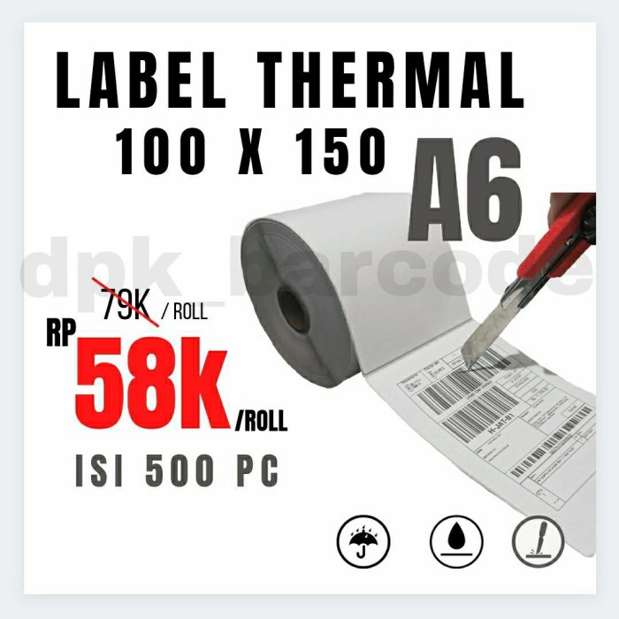 

Terlaris Label Barcode 100X150 A6 Kertas Resi Direct Thermal Sticker Waterproof