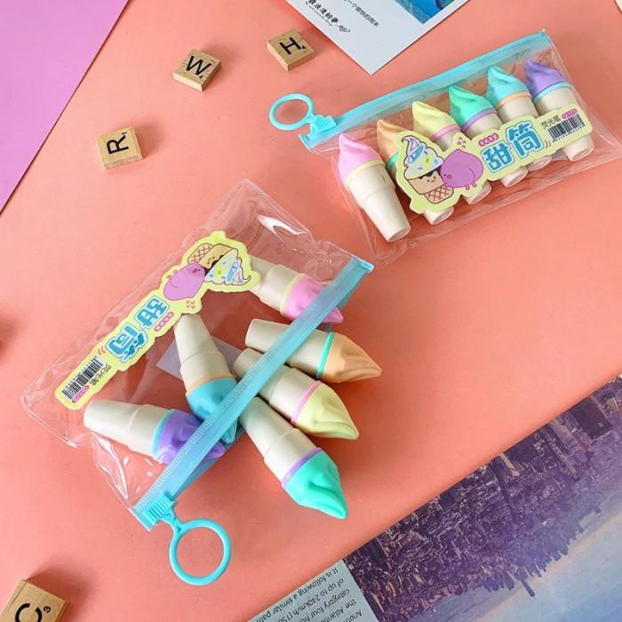 

CANTIK 6PCS PEN HIGHLIGHTER MINI BENTUK ES KRIM LUCU DISCOUNT