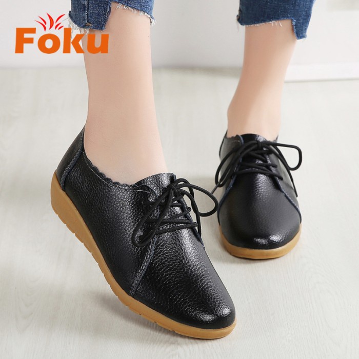 SALE Omengi Sepatu Flat Wanita Sepatu Kerja Wanita Kulit Flat shoes Hitam