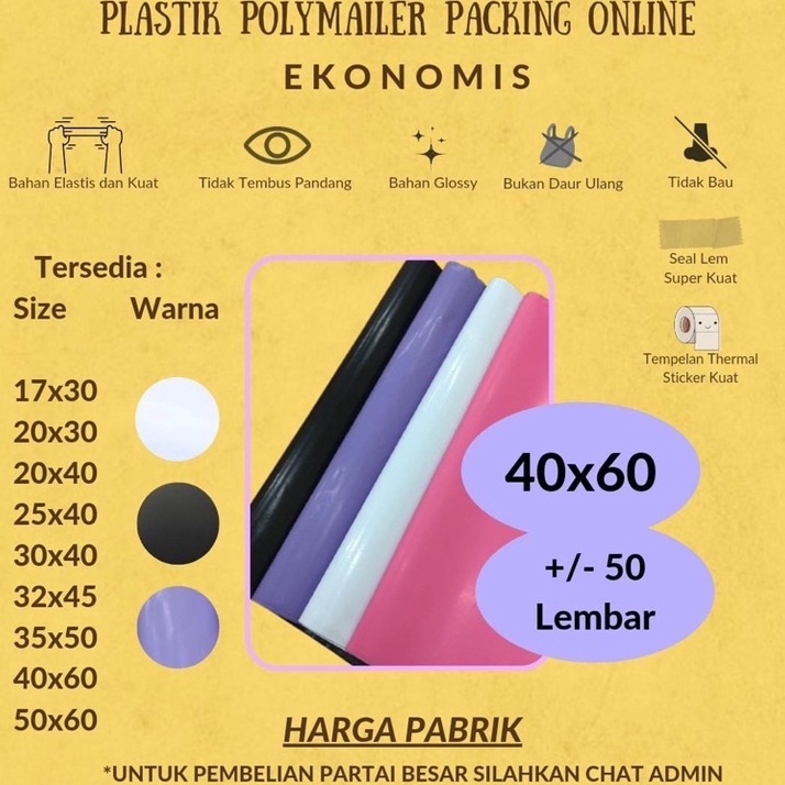 ➝ Ekonomis Polymailer 40x60 Polymailer Hitam 40x60 50 lbr Polymailer Putih 40 x 60 Amplop Plastik Pa