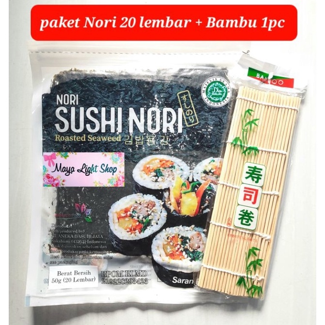 

✨Original✨ Paket sushi nori 20 lembar + 1bambu makisu penggulung bambu sushi nori dry seaweed manjun takokaya sakao halal rumput laut gas !!