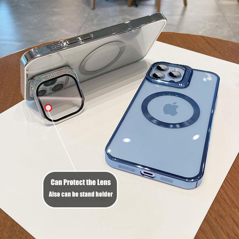 Promo Iphone 14 Pro Max / Iphone 14Pro / Iphone 14 Clear Case Magsafe Steel Lens Protector Standing 