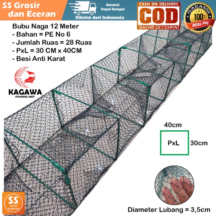 Terlaris Jaring Bubu Naga 12 Meter Bahan Pe Kagawa Jala Udang Ikan 28 Ruas