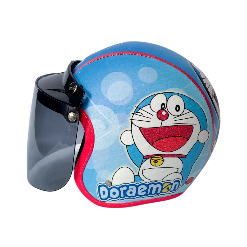 Helm Bogo Anak 2 - 7 Tahun Motif Kartun Doraemon Untuk Sepeda Edukasi Laki Laki Perempuan Kaca Datar