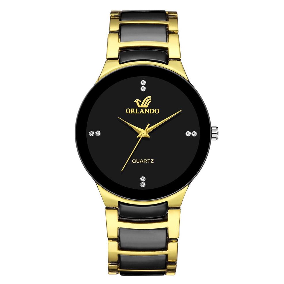 Arjun- JAM TANGAN PRIA ORLANDO ORIGINAL RANTAI JAM095B5 STAINLESS GOLD HITAM EMAS LAIGO COWOK KEREN 