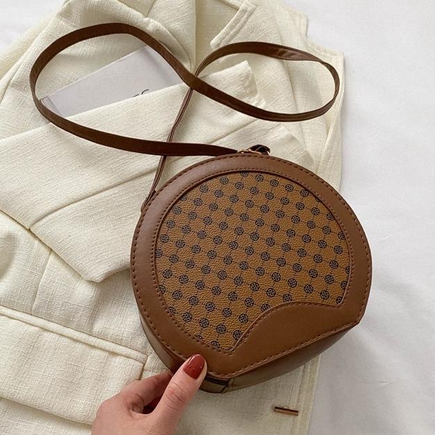 Arjun- TAS SELEMPANG WANITA BULAT KOREA KULIT SLING BAG CEWEK KEKINIAN LUCU MURAH COKLAT MAUCI TA861