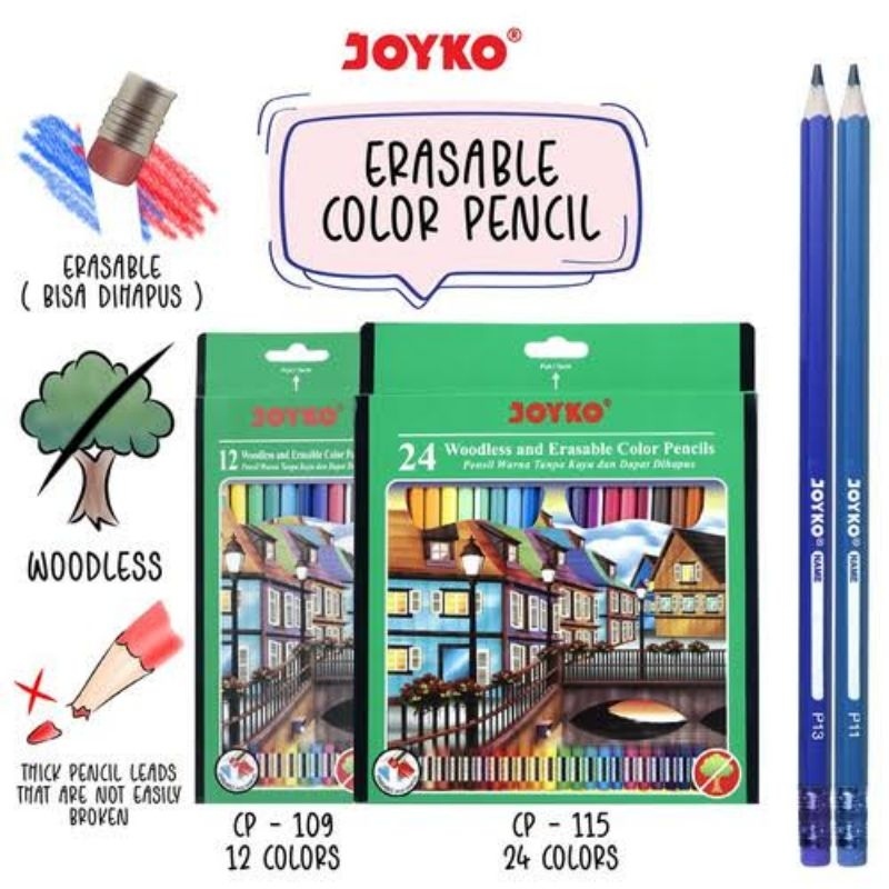 

QUM PENSIL KAYU WARNA JOYKO BISA DIHAPUS / EBLE COLOR PENCILS DFF