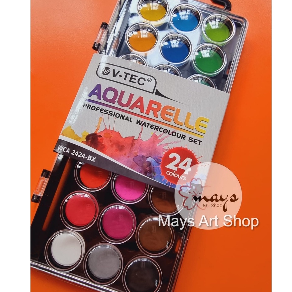 

YWL V-TEC SOLID WATERCOLOR AQUARELLE SET PAINT - CAT AIR PADAT ISI 12 24 36 WARNA TERANG VTEC 23 MM