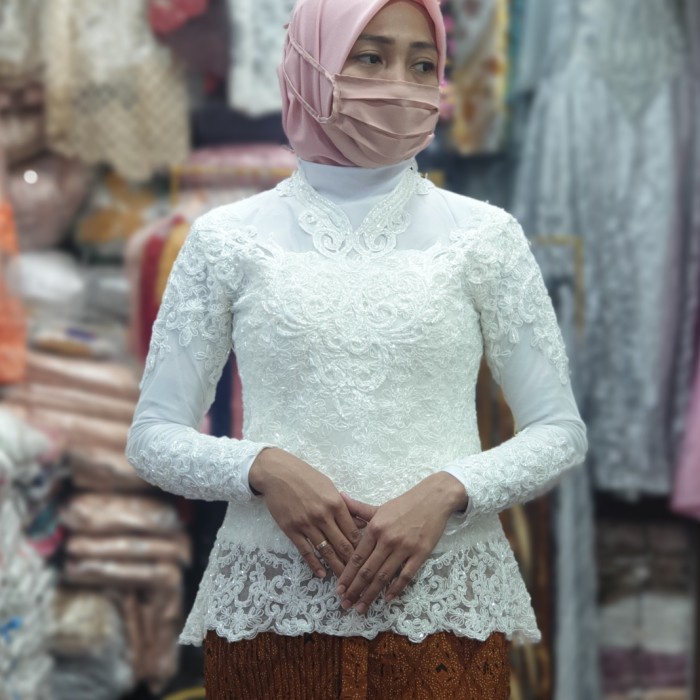 Terlaris Atasan Kebaya Brokat Korneli Bordir Payet Full [Special Putih]