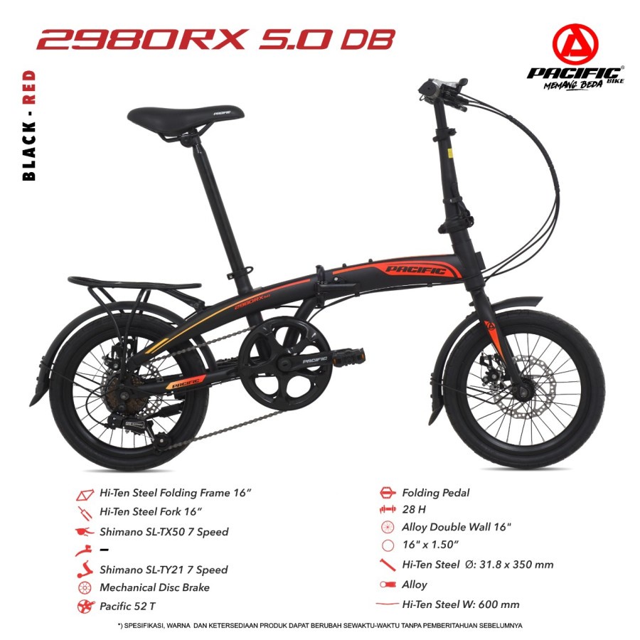 sepeda lipat 16" PACIFIC 2980 RX 5.0 DB SHIMANO 7 SPEED original