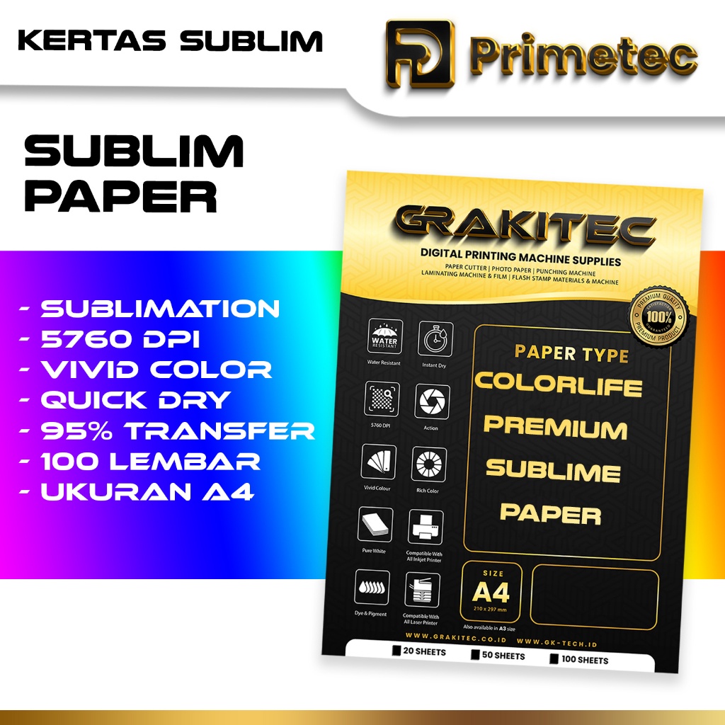 

Kertas Sablon Sublim Transfer Paper A4 110 Gsm - Grakitec Colourlife Sublime Paper A4 Isi 100