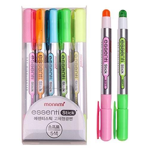 

MONAMI ESSENTI STICK SOFT PASTEL COLOR DRY HIGHLIGHTER PEN MARKER 5 CO
