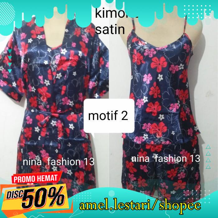PIYAMA BAJU TIDUR DEWASA WANITA KIMONO SATIN SETELAN CELANA PENDEK PRODUK BAHAN BERKUALITAS TINGGI !