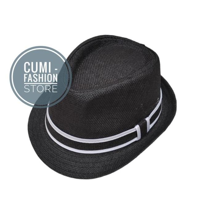 Topi Fedora Hat Lis Topi Fedora Pria Dan Wanita Dewasa Import Hitam