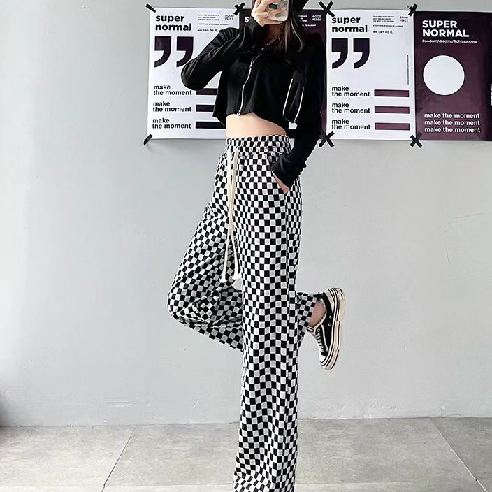 New Celana Kulot Wanita Celana Panjang Kotak Catur