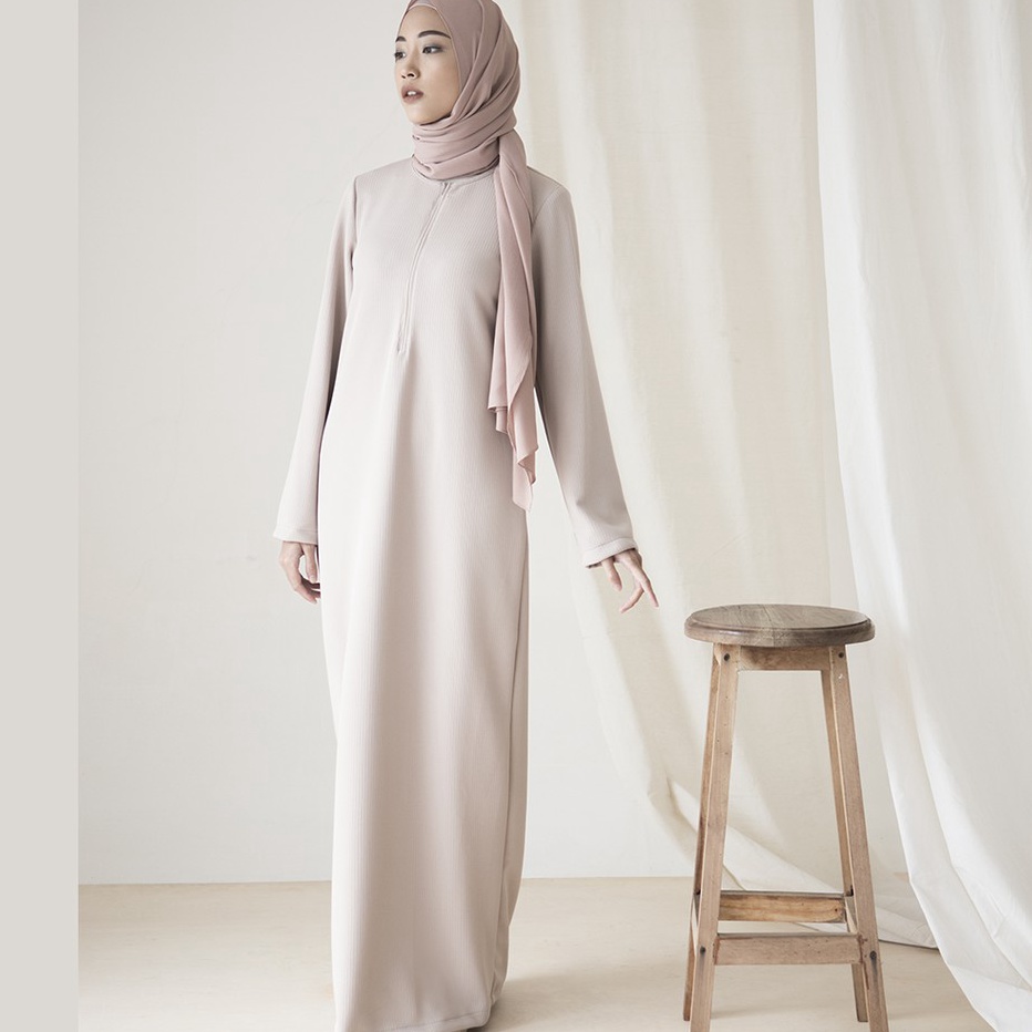 *Promo* Smara by Aska Label - Basic gamis polos bahan knit busui friendly lengan panjang warna coksu