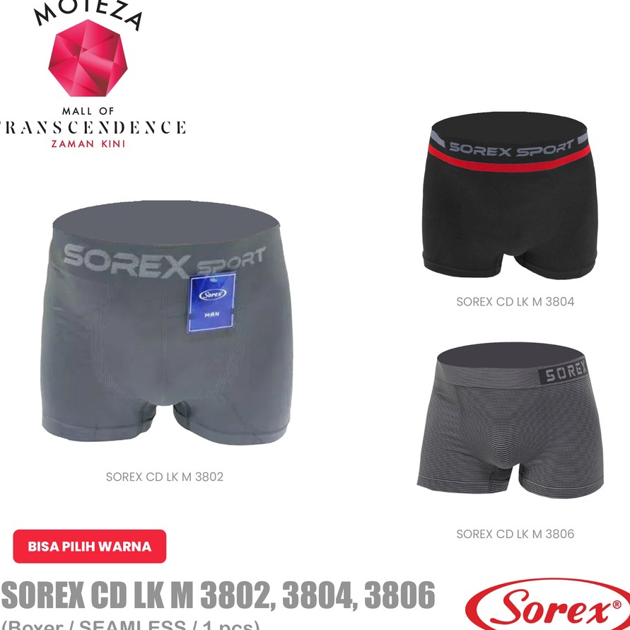 New Stock BISA PILIH WARNA Sorex CD Celana Dalam Pria - 3802 ; 3804 ; 3806 - Sport Seamless Boxer