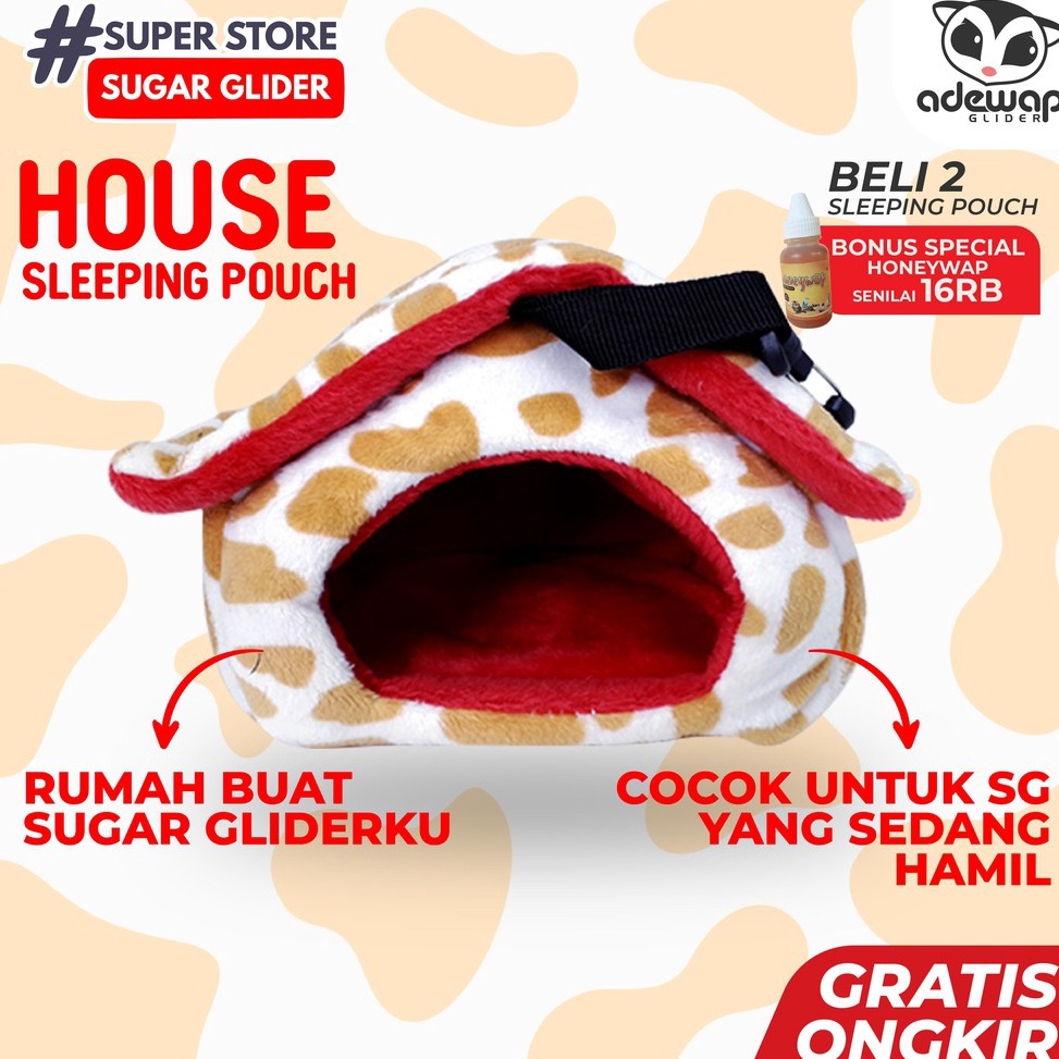 Terlaris.. SLEEPING POUCH SUGAR GLIDER BENTUK RUMAH / TEMPAT TIDUR SUGAR GLIDER / HIDING POUCH SUGAR