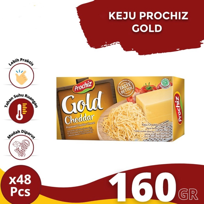 

GROSIRAN MURAH KEJU CHEDAR BLOK PROCHIZ GOLD 160GR BLOCK CHEDDAR CHEESE HALAL