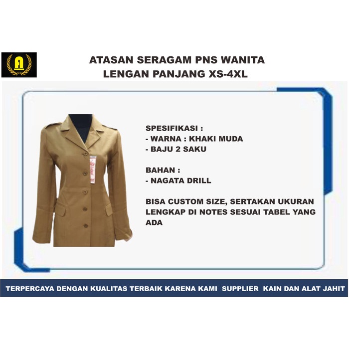 Atasan Seragam Pns Wanita Pdh Pemda Nagata Drill Xs-Xl