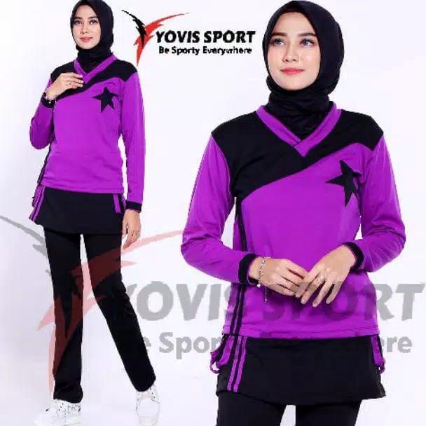 Stok Terbatas.. Setelan senam wanita Yovis Sport / baju senam / celana senam / setelan bintang/Setel