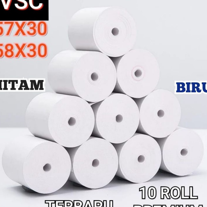 

SPYR9019 Terbaru 10 ROLL KERTAS THERMAL STRUK VSC 57X30 58X30 MINI PRINTER BLUETHOOTH 58MM