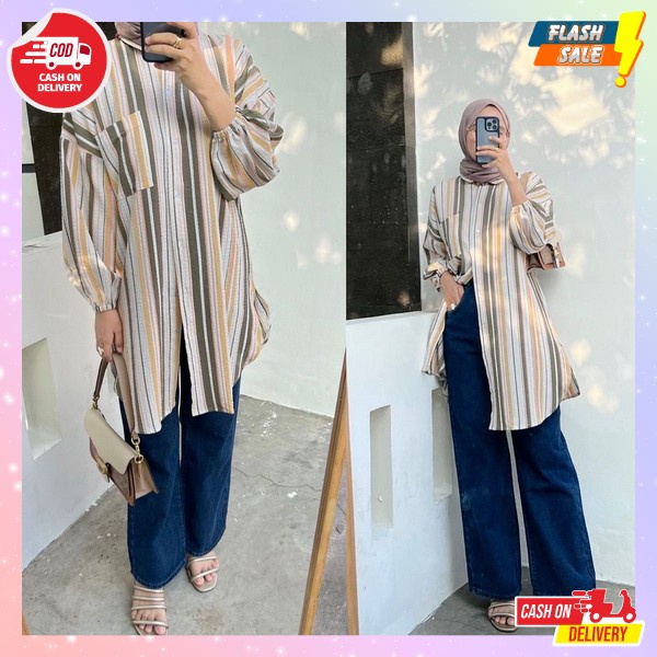 Tunik Wanita Kekinian Baju Muslim Waita Blouse Panjang Ibuibu Bsju Pengajian Pkk Tinik Pajang Model 