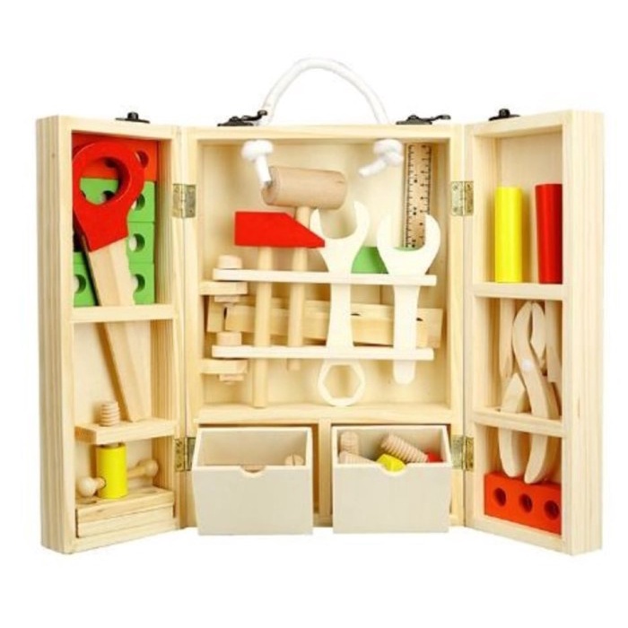 Mainan Kotak Tukang Kayu / Toolkit Set Kayu Premium