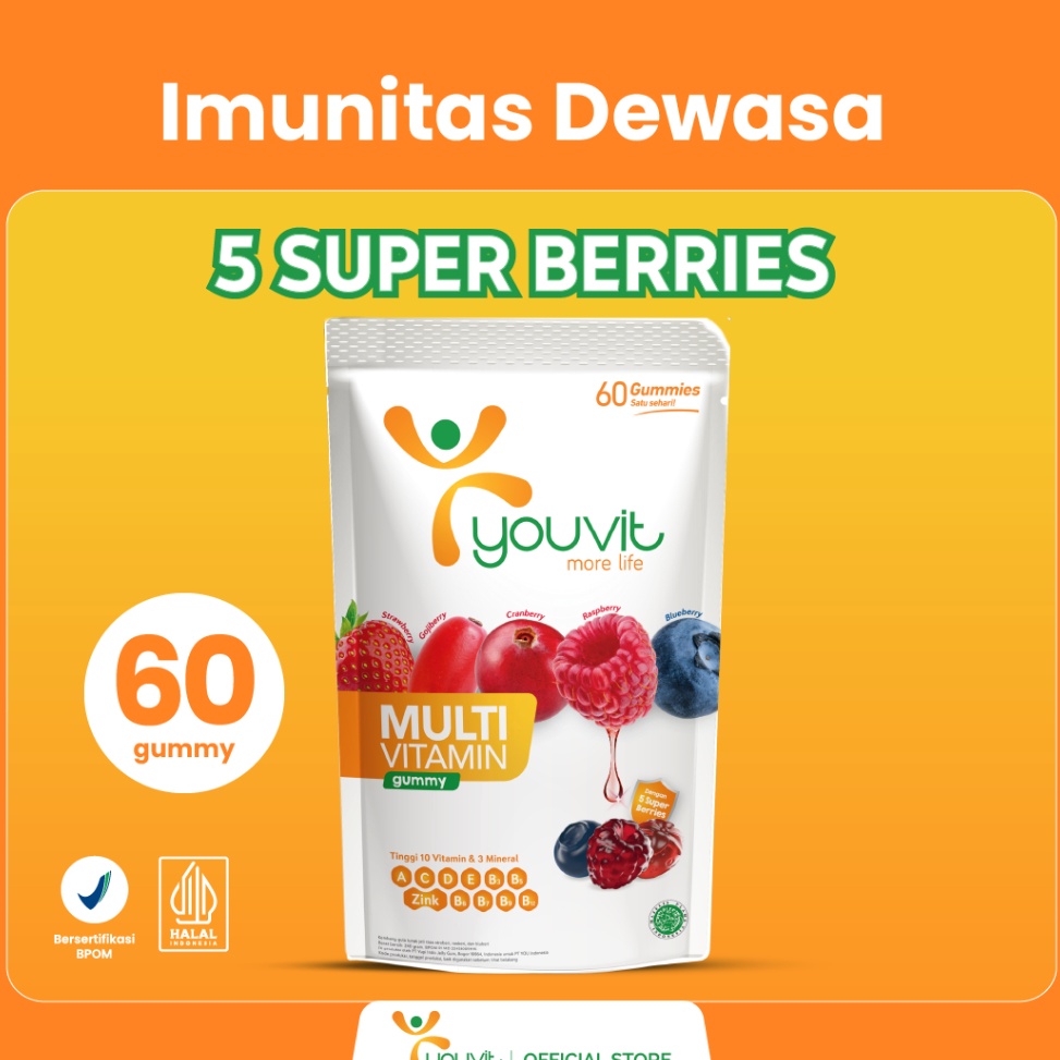 ツ Youvit Multivitamin Dewasa 60 Hari dengan Vitamin C, D, E dan Zink untuk Jaga Imunitas ░