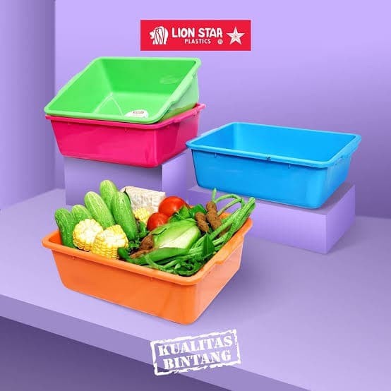 Bak Segi Kotak Besar Lion Star 41x32x13CM Baskom Segi Kotak Serbaguna Cuci Sayur Buah Daging Makanan