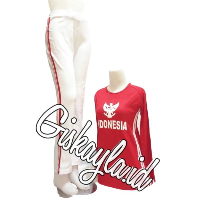 Setelan senam panjang baju senam celana senam PUTIH MERAH GARUDA PJG