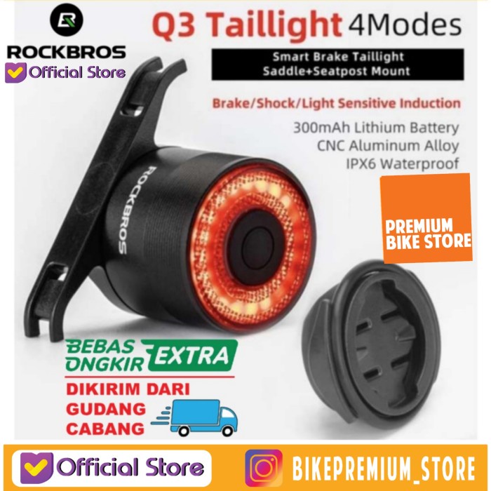 Terlaris Lampu Belakang Sepeda Rockbros Q3 Smart Light Tail Brake Sensor