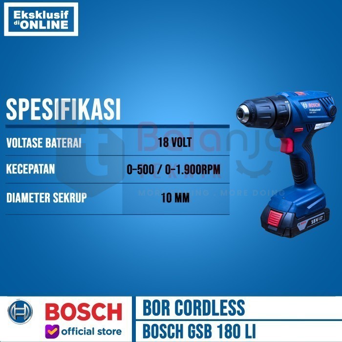 Bosch Bor Tembok Cordless GSB 180 LI + GAS 18V-1 Li Vacum Baterai keren