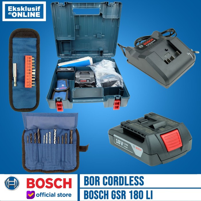 Bosch Bor Tembok Baterai Cordless GSR 180 LI 18V FREE Mata Bor & Obeng keren