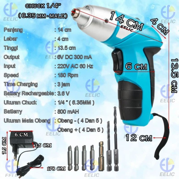 nice EELIC OBL-BJ1001 MESIN OBENG LISTRIK BOR TANGAN LISTRIK 4.8V CORDLESS