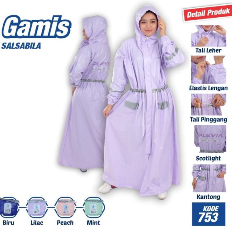 ➺VEV Jas hujan Dewasa Gamis Salsabila Plevia 753 Jas Hujan Terusan Salsabila Jas Hujan Rok Panjang J