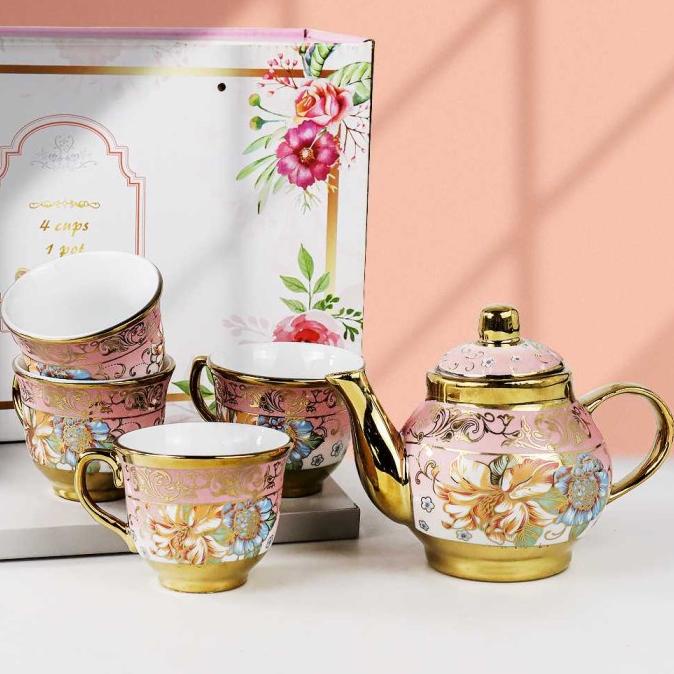 Parcel Ramadhan Teko Cangkir Keramik Porcelain Set Peralatan Minum Teh