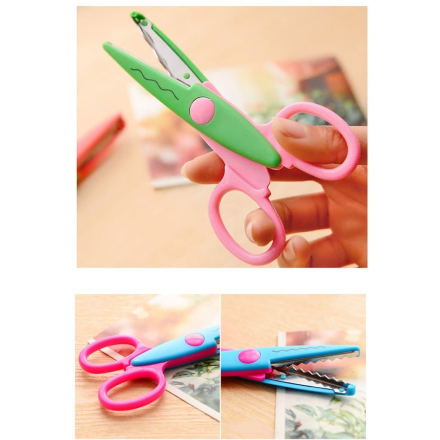 Gunting Pola Bentuk Gerigi Premium Serbaguna Pemotong Scissors Tajam Gelombang Kertas DIY Alat Bahan Stainless Steel Berkualitas Alat Peralatan Perlengkapan Anak Sekolah Craft Art Seni Potong Cut Karton Bufalo Paper Plastik Plastic Grosir Prakarya Malang