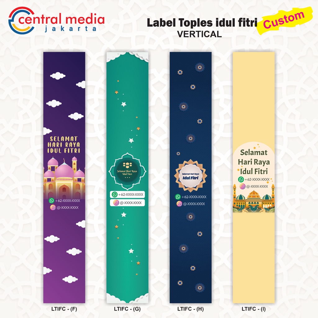 

Label Toples Idul Fitri Custom Vertikal 30x5 cm isi 50 Pcs Selongsong Paper Belt Toples Hampers Lebaran