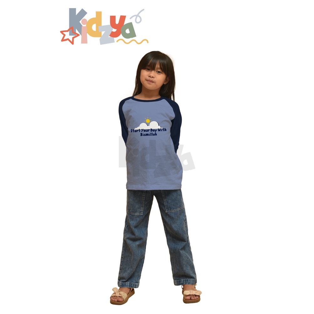 Baju Kaos Raglan Anak Muslim Panjang UNISEX - Start Your Day With Bismillah - KIDZYA