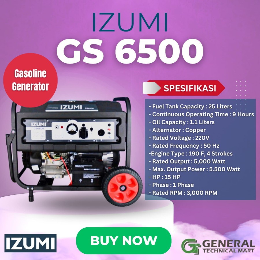 Izumi Genset Bensin GS6500 Generator Set Listrik 5000 Watt GS 6500