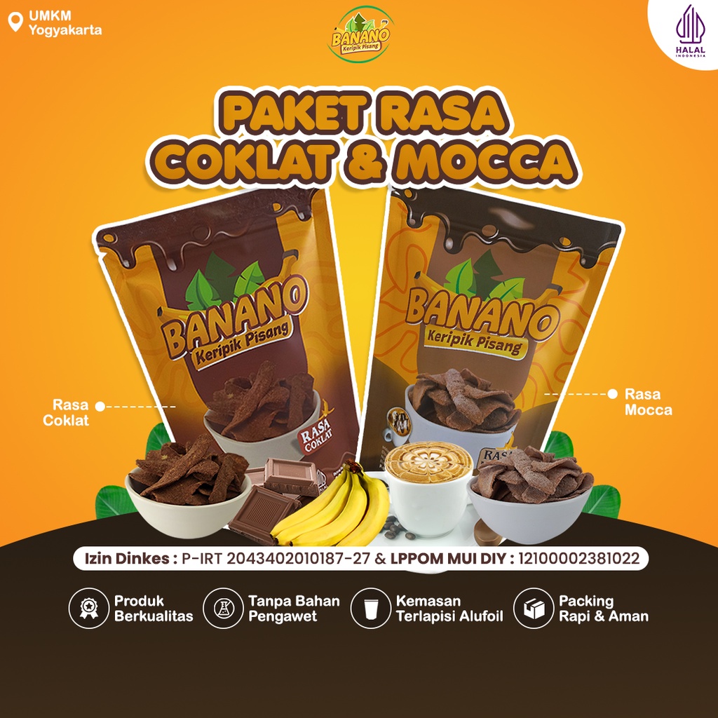 

Banano Paket Keripik Pisang Original Camilan Kripik Rasa Coklat dan Mocca