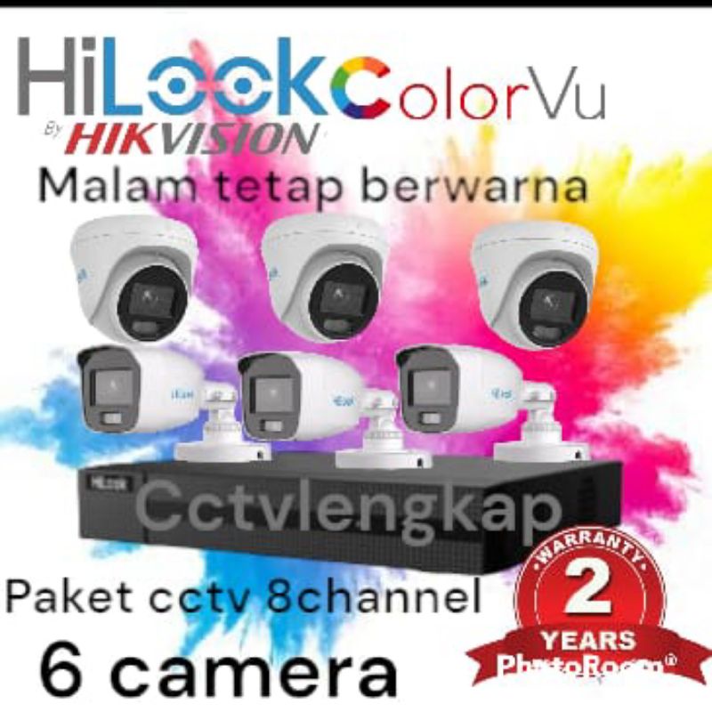 PAKET CCTV 6 KAMERA HILOOK COLORVU 2MP TURBO HD FULL COLOR LENGKAP